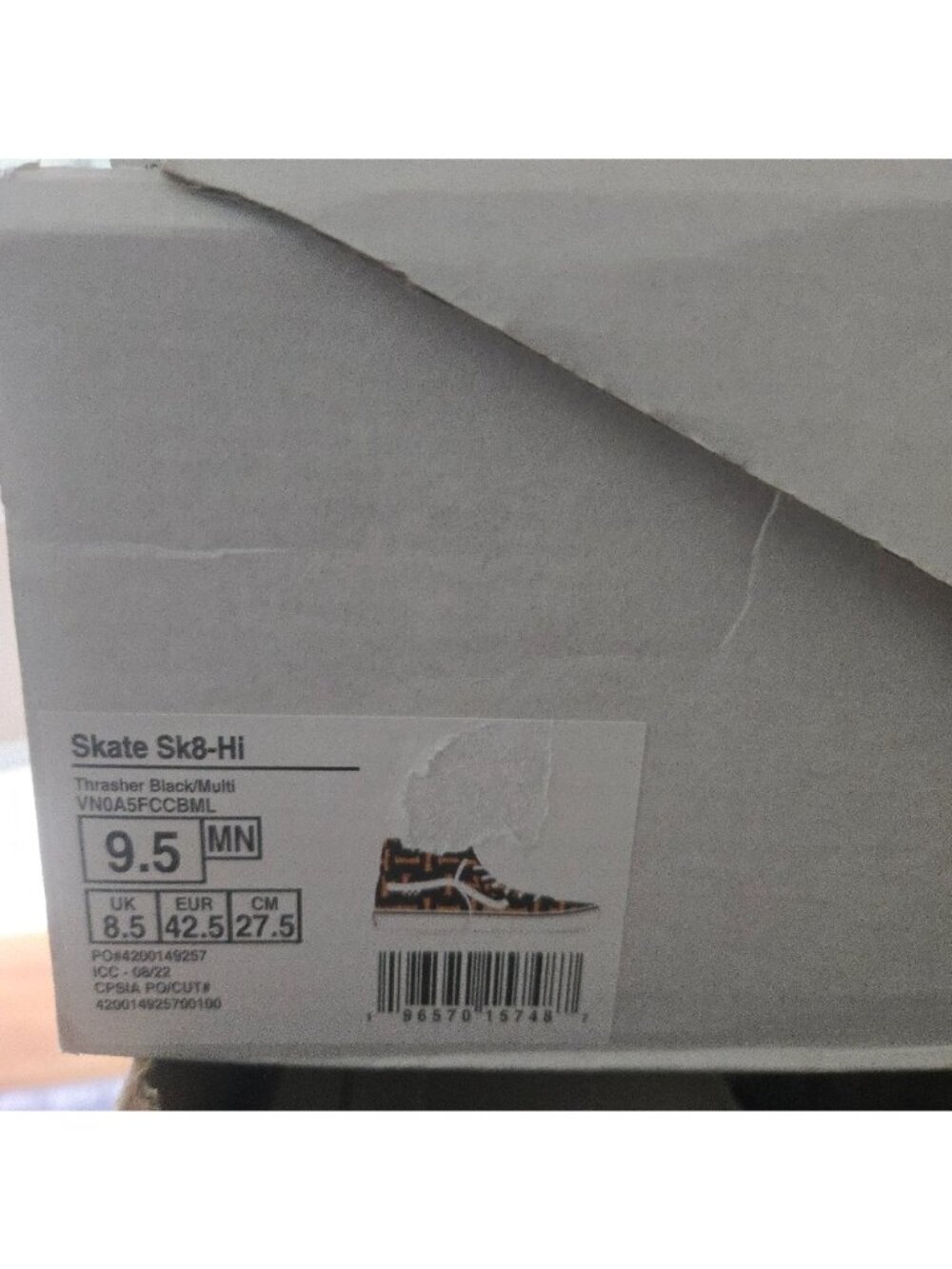 Vans Thrasher Skate Sk8 Hi Men Logo Flame Black new Popcush Pro 1026 - Picture 7 of 8